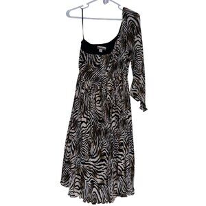MUSE for Boston Proper One Shoulder Accordion Pleated Animal Dress Sz 14